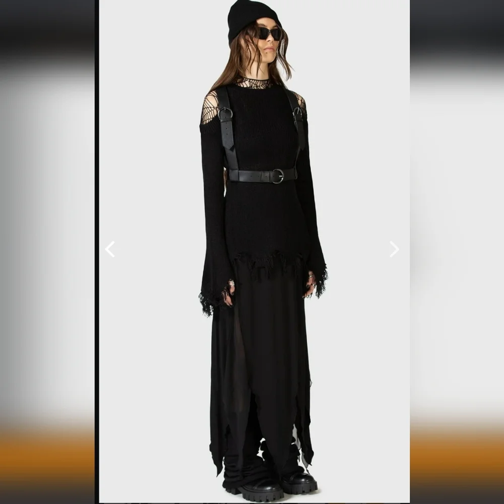 Killstar Black Mesh Paneled Pointed-Hem Maxi Skirt - Picture 5 of 6